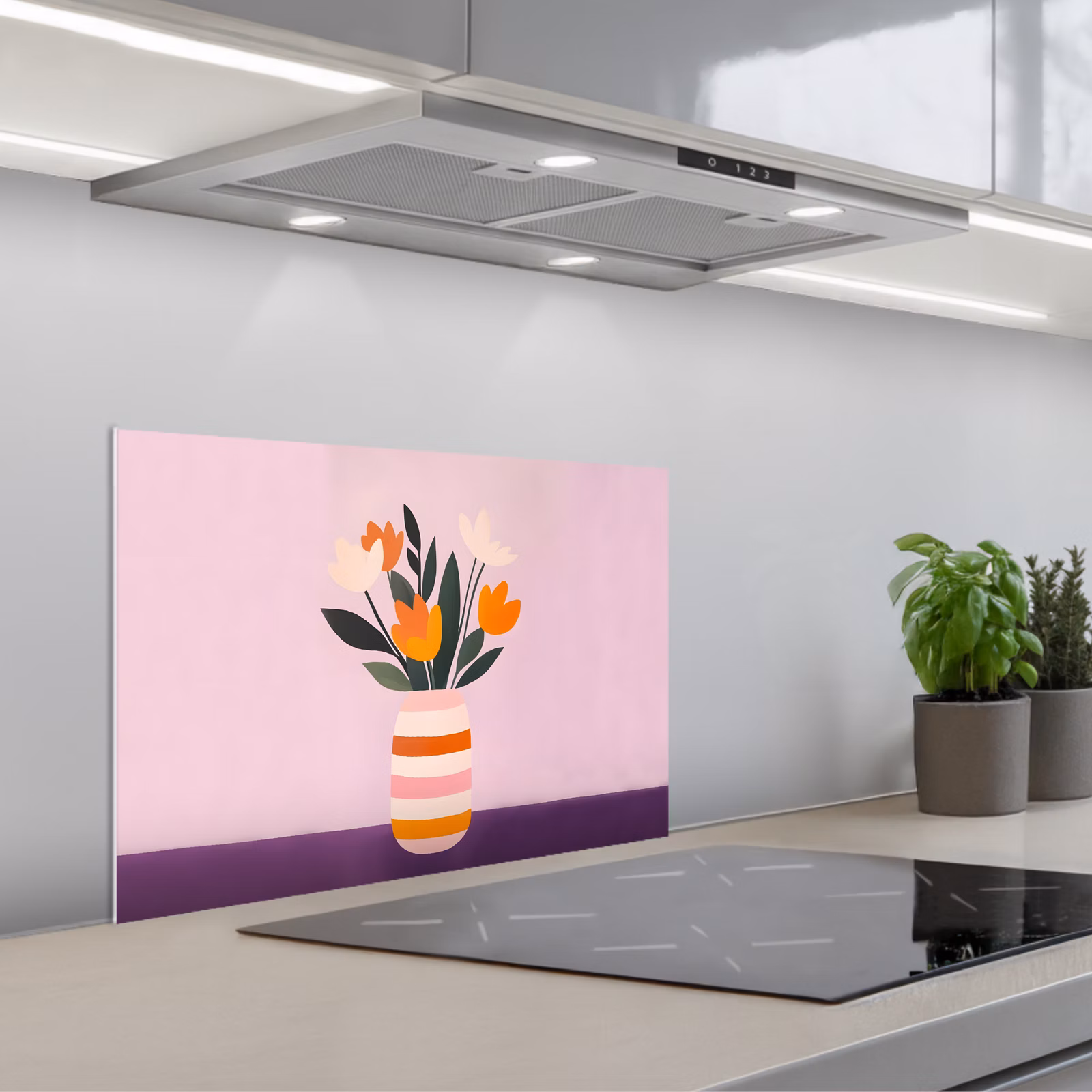 Paraschizzi cucina - Tulipani - Vaso - Strisce - Viola — 1