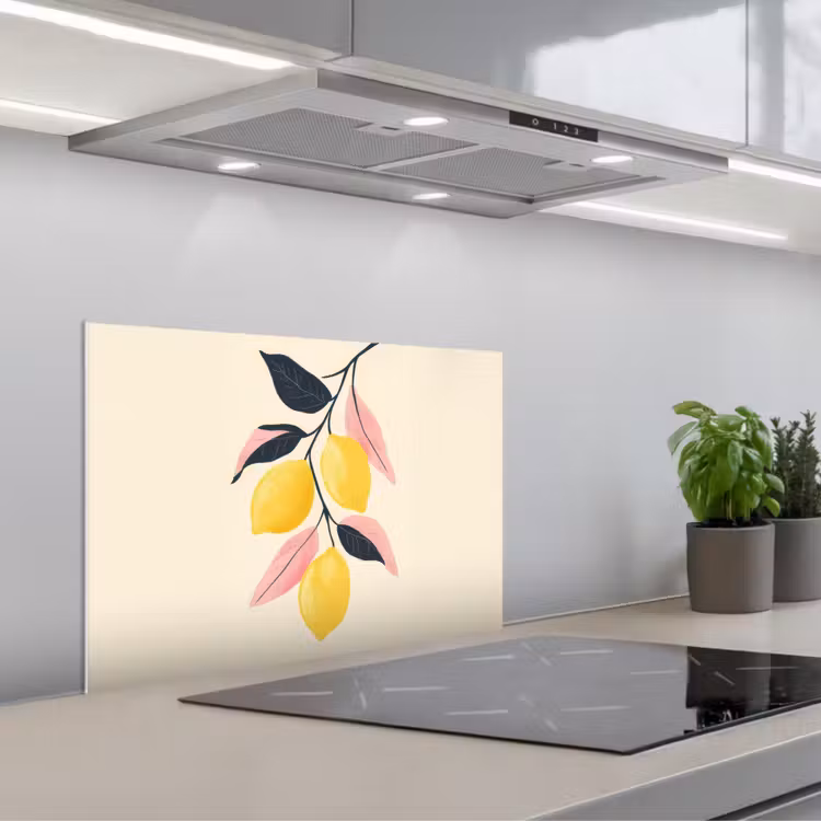 Paraschizzi cucina - Limoni - Giallo brillante - Ramo - Foglie — 1