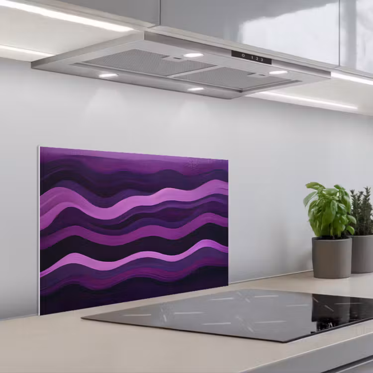 Paraschizzi cucina - Linee - Onde - Viola - Astratto — 1