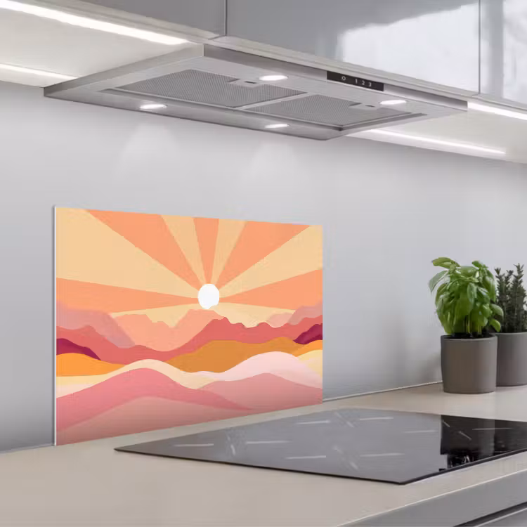 Paraschizzi cucina - Montagne - Astratto - Raggi di sole - Rosa — 1