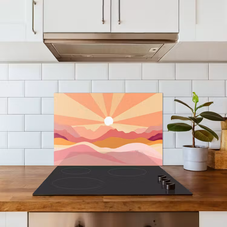 Paraschizzi cucina - Montagne - Astratto - Raggi di sole - Rosa — 3