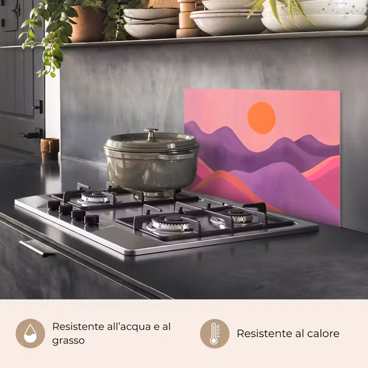 Paraschizzi cucina - Sole - Colline - Viola - Astratto — 2
