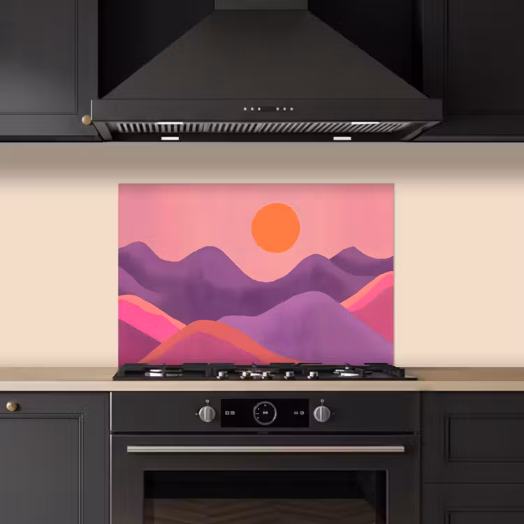 Paraschizzi cucina - Sole - Colline - Viola - Astratto — 5