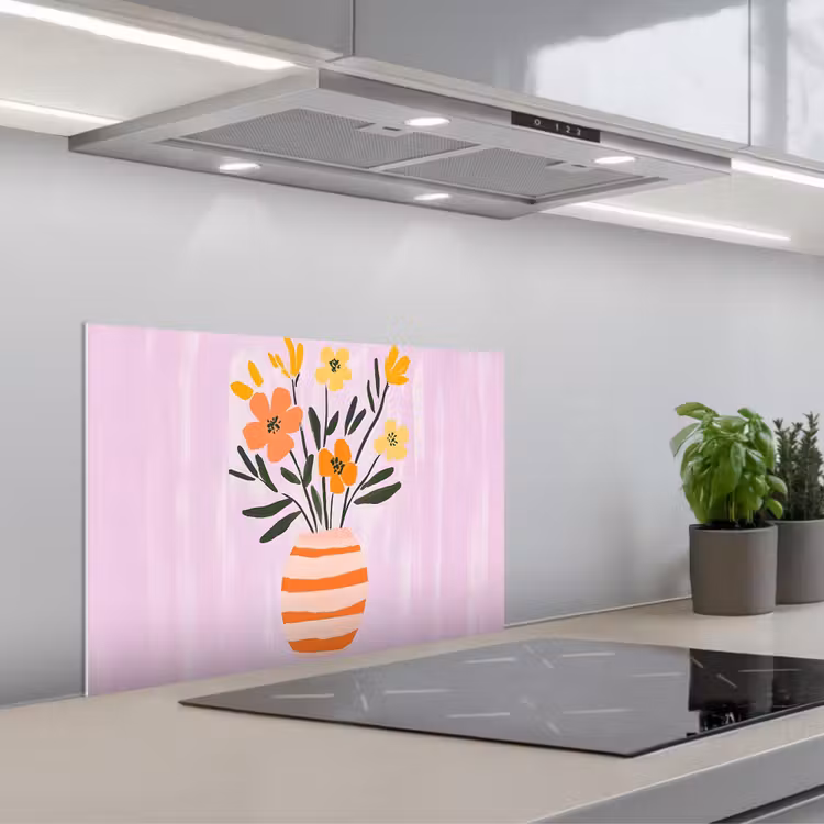 Paraschizzi cucina - Vaso - A righe - Fiori - Arancione — 1