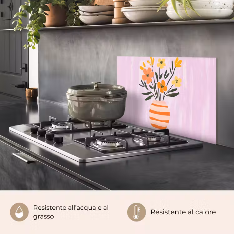 Paraschizzi cucina - Vaso - A righe - Fiori - Arancione — 2