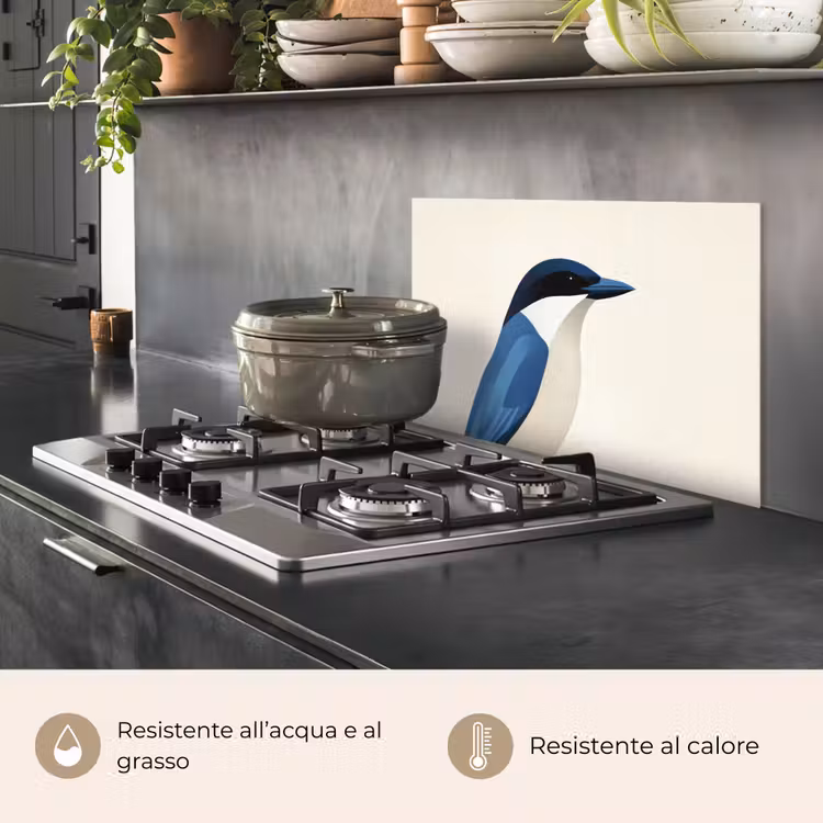 Paraschizzi cucina - Illustrazione - Blu - Uccello — 2