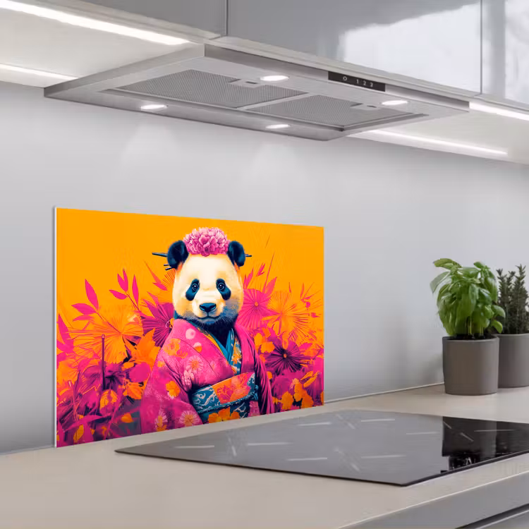Paraschizzi cucina - Kimono - Rosa - Panda - Corona di fiori — 1