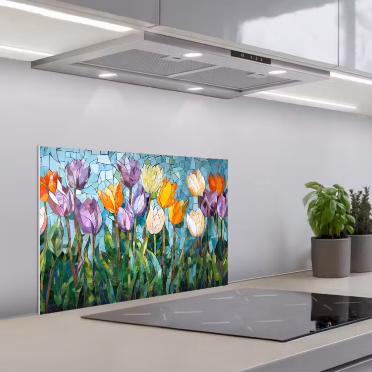Paraschizzi cucina - Mosaico - Campo - Tulipani - Colorato — 1