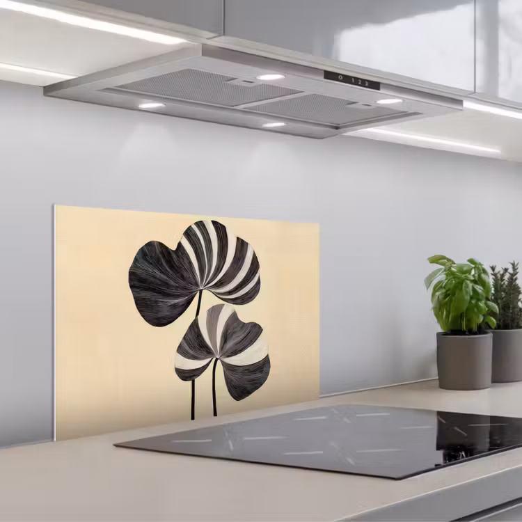 Paraschizzi cucina - Nero - Foglie - Strisce - Minimalista — 1