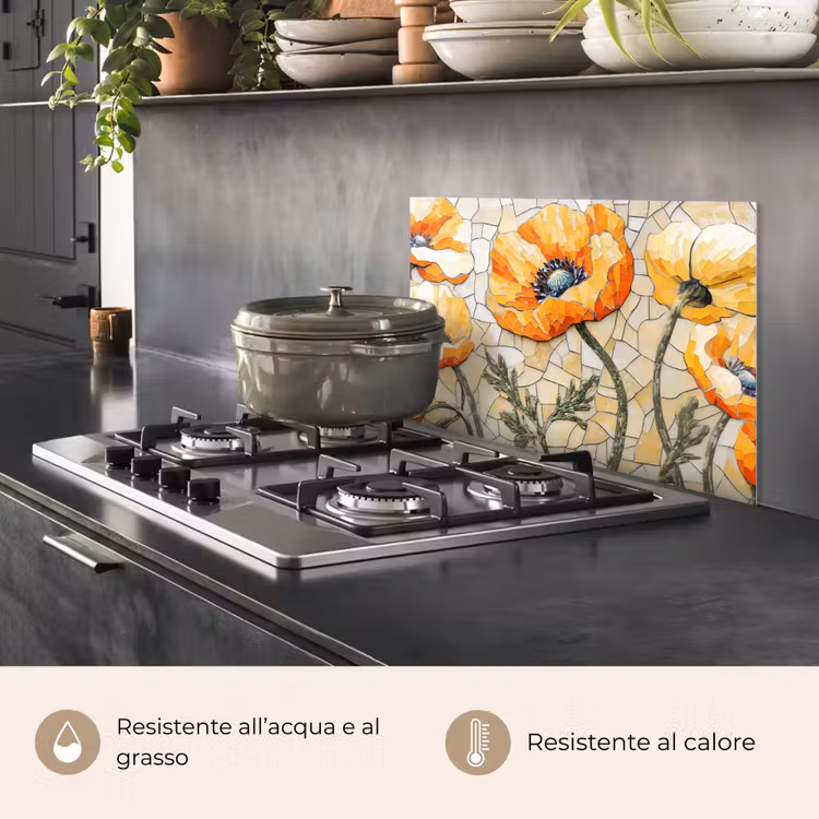 Paraschizzi cucina - Papaveri - Arancio - Mosaico - Foglie — 2