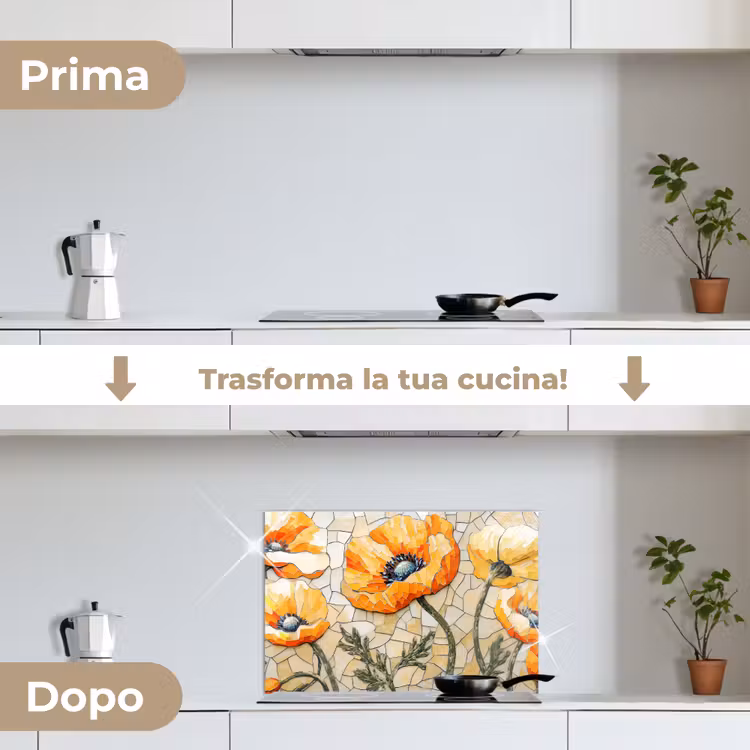 Paraschizzi cucina - Papaveri - Arancio - Mosaico - Foglie — 7