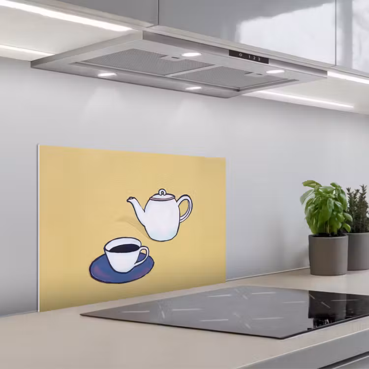 Paraschizzi cucina - Teiera - Tazza - Beige - Illustrazione — 1