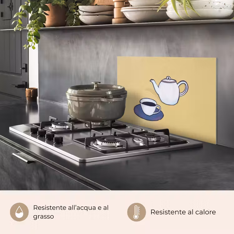 Paraschizzi cucina - Teiera - Tazza - Beige - Illustrazione — 2