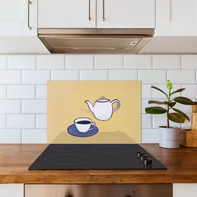 Paraschizzi cucina - Teiera - Tazza - Beige - Illustrazione — 3