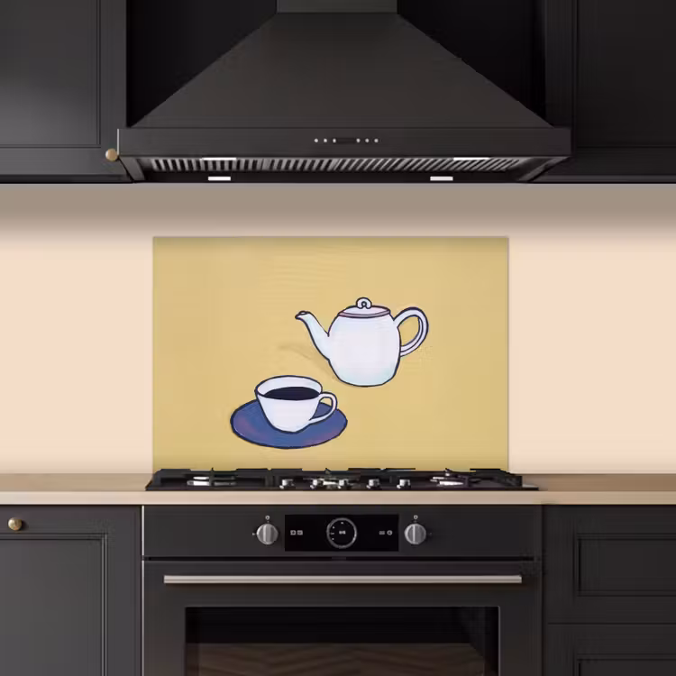 Paraschizzi cucina - Teiera - Tazza - Beige - Illustrazione — 5