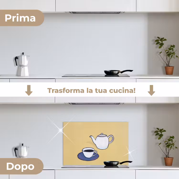 Paraschizzi cucina - Teiera - Tazza - Beige - Illustrazione — 7