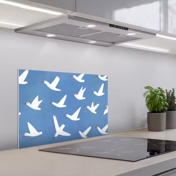 Paraschizzi cucina - Uccelli - Bianco - Motivo — 1