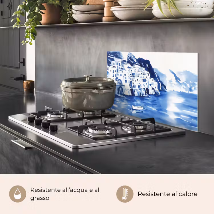 Paraschizzi cucina - Villaggio - Parete rocciosa - Barca a remi - Acqua — 2