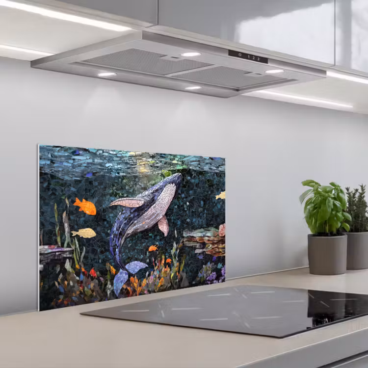 Paraschizzi cucina - Mosaico - Balena - Corallo - Acqua — 1