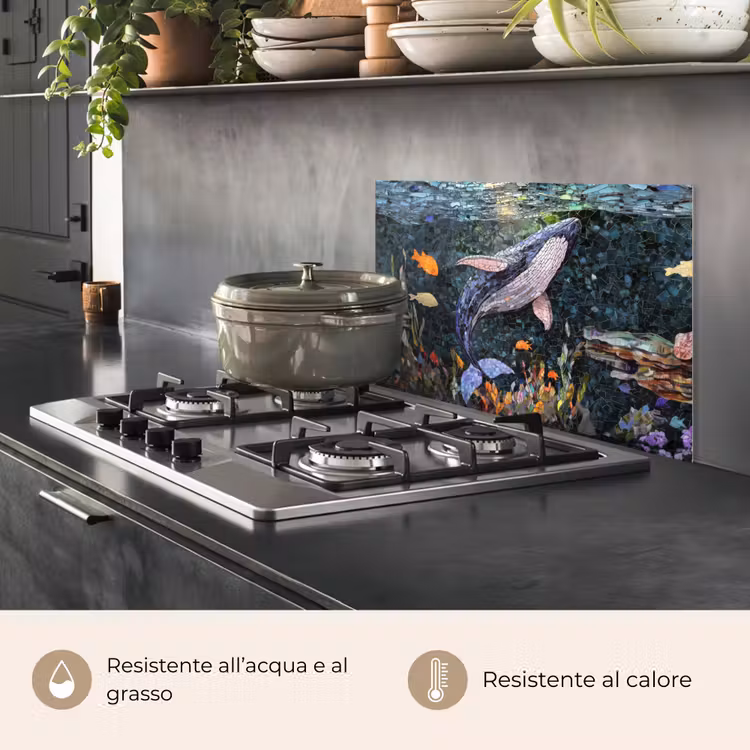 Paraschizzi cucina - Mosaico - Balena - Corallo - Acqua — 2