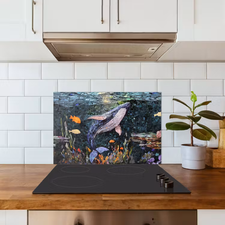 Paraschizzi cucina - Mosaico - Balena - Corallo - Acqua — 3