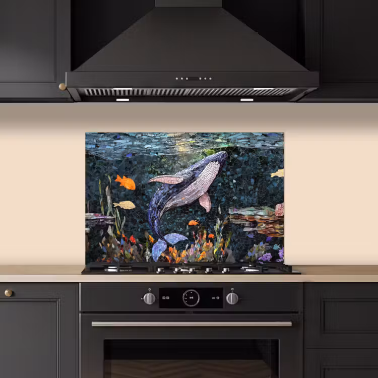 Paraschizzi cucina - Mosaico - Balena - Corallo - Acqua — 5