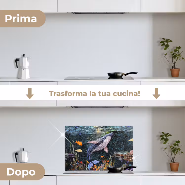 Paraschizzi cucina - Mosaico - Balena - Corallo - Acqua — 7