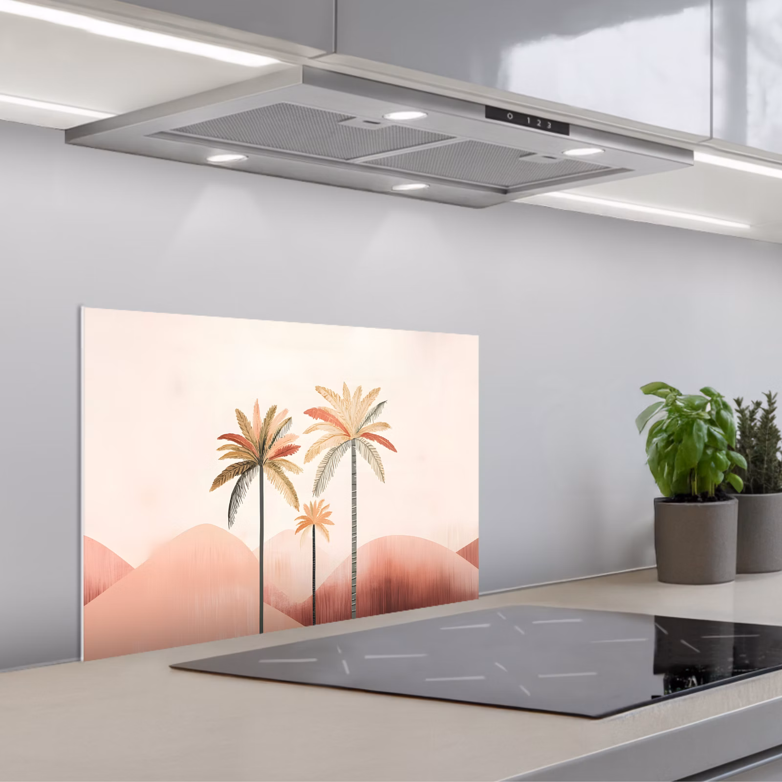 Paraschizzi cucina - Palme - Colline - Minimalista - Rosa tenue — 1