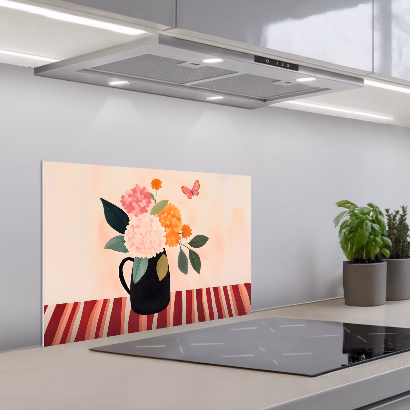 Paraschizzi cucina - Vaso - Fiori - Farfalla - Rosso — 1