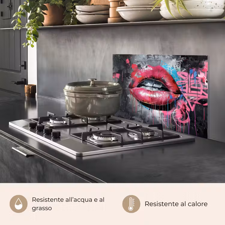 Paraschizzi cucina - Labbra - Rosa acceso - Graffiti - Strisce di vernice — 2