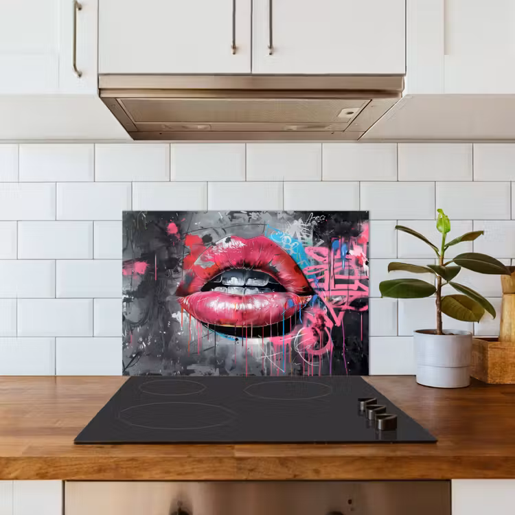 Paraschizzi cucina - Labbra - Rosa acceso - Graffiti - Strisce di vernice — 3