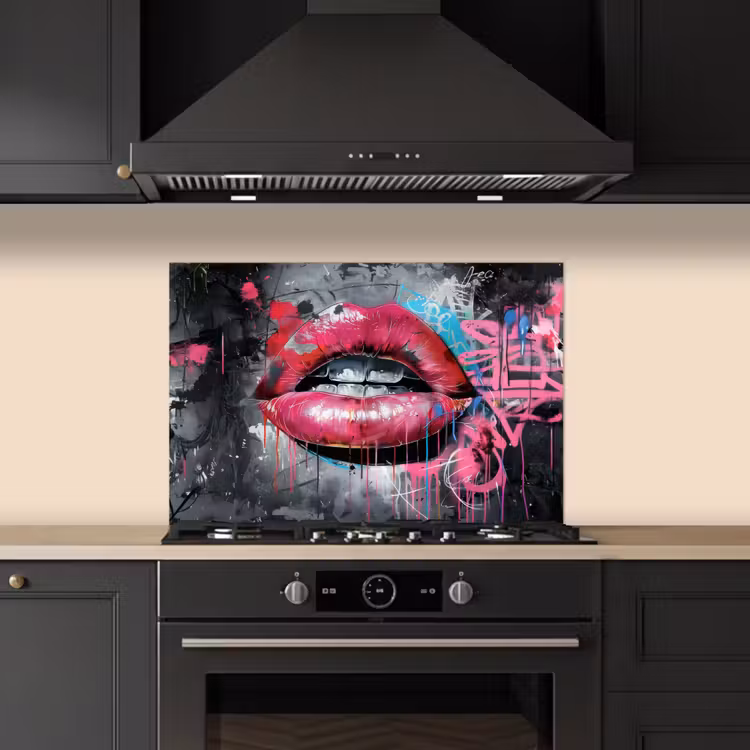 Paraschizzi cucina - Labbra - Rosa acceso - Graffiti - Strisce di vernice — 5