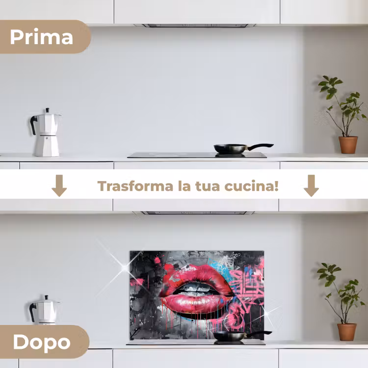 Paraschizzi cucina - Labbra - Rosa acceso - Graffiti - Strisce di vernice — 7
