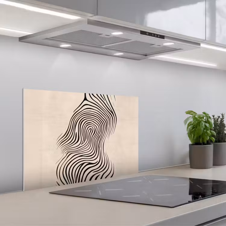 Paraschizzi cucina - Linee - Astratte - Ondulate - Nero — 1