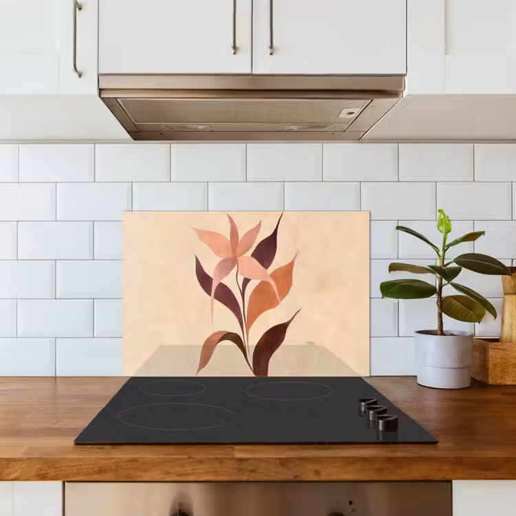 Paraschizzi cucina - Minimalista - Fiore - Foglie - Beige — 3