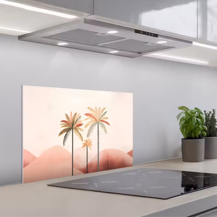 Paraschizzi cucina - Palme - Colline - Minimalista - Rosa tenue — 1