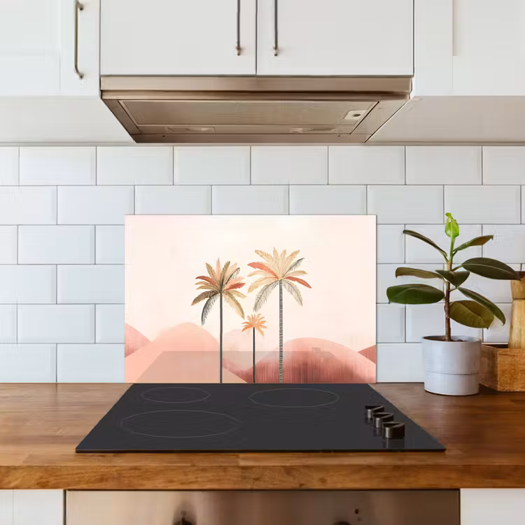 Paraschizzi cucina - Palme - Colline - Minimalista - Rosa tenue — 3