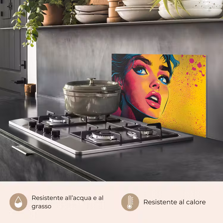 Paraschizzi cucina - Primo piano - Viso di donna - Pois - Giallo — 2