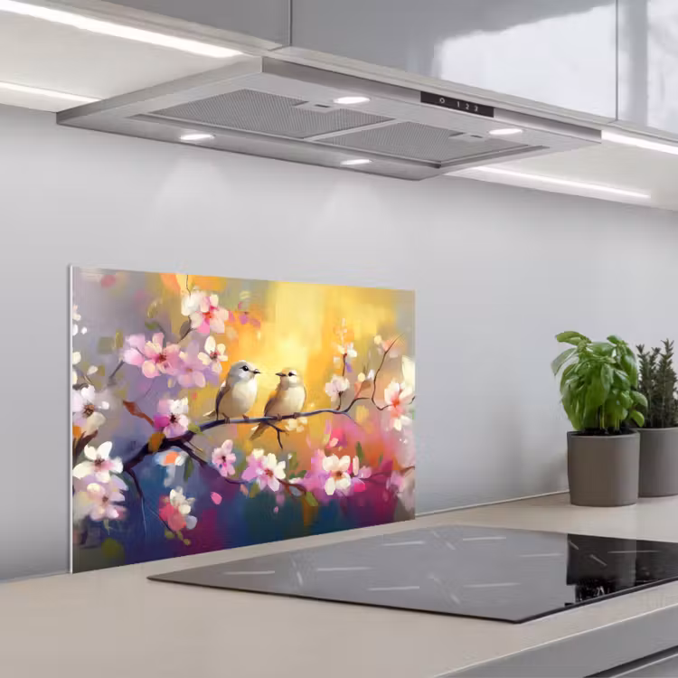 Paraschizzi cucina - Uccelli - Fiori - Rosa — 1