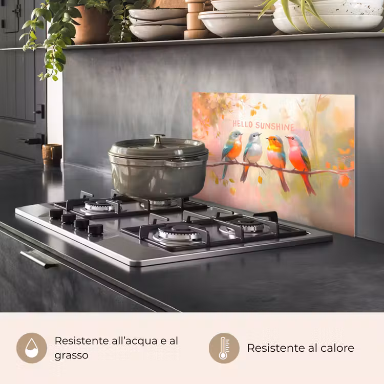 Paraschizzi cucina - Uccelli - Ramo - Citazione - Rosa — 2