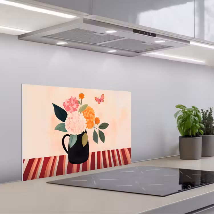 Paraschizzi cucina - Vaso - Fiori - Farfalla - Rosso — 1