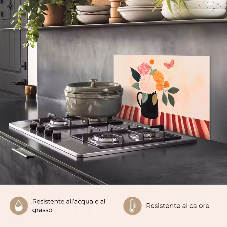 Paraschizzi cucina - Vaso - Fiori - Farfalla - Rosso — 2