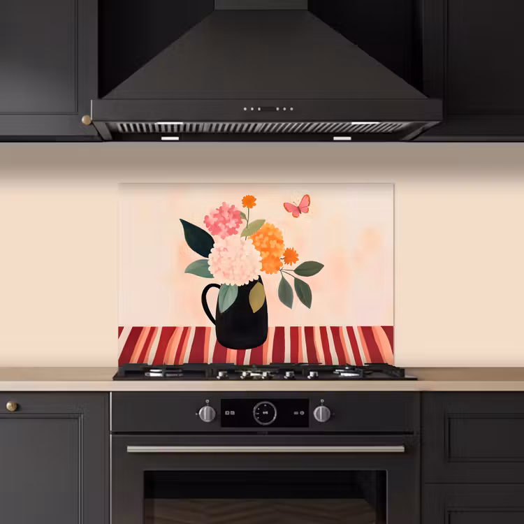 Paraschizzi cucina - Vaso - Fiori - Farfalla - Rosso — 5