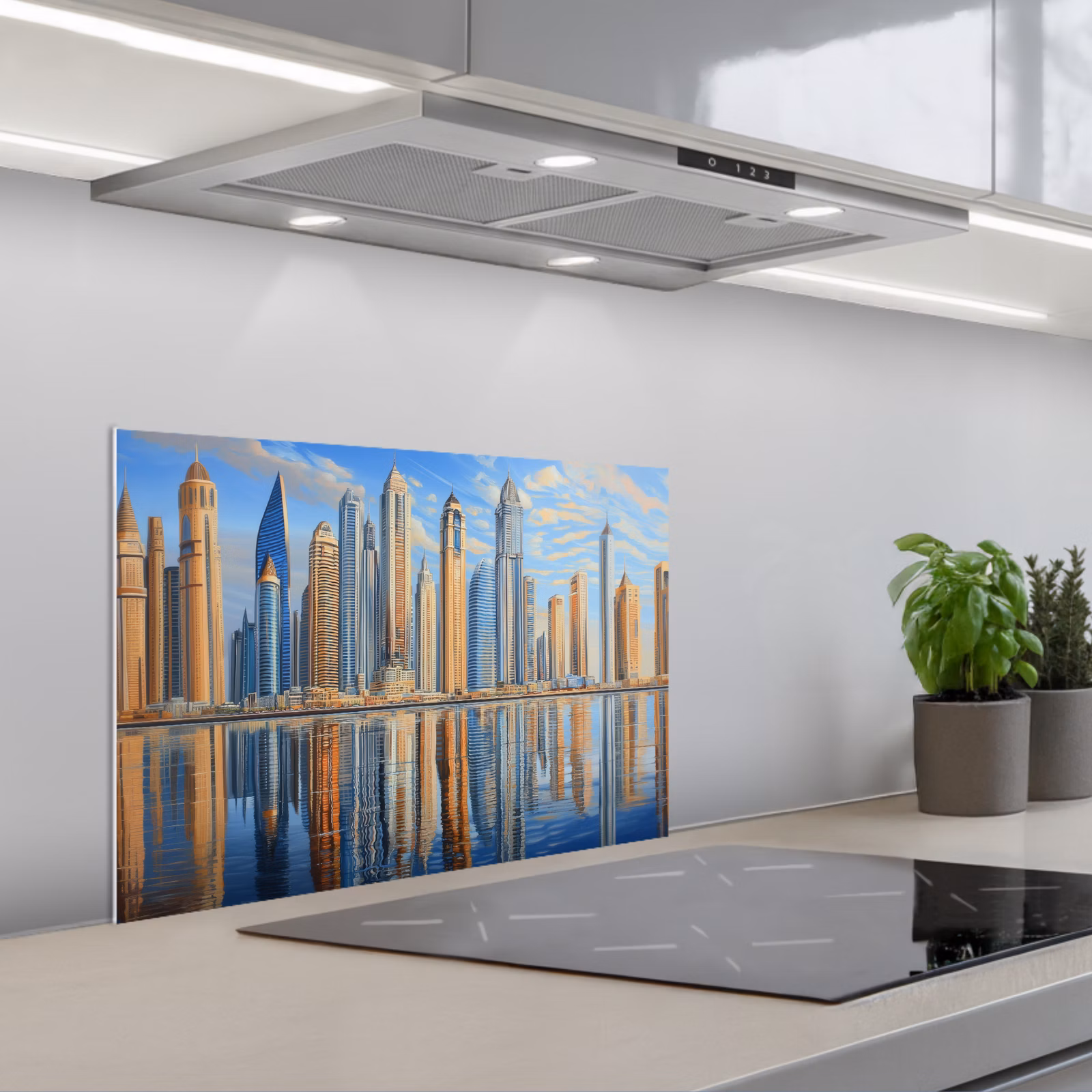 Paraschizzi cucina - Skyline - Grattacieli - Acqua - Blu — 1