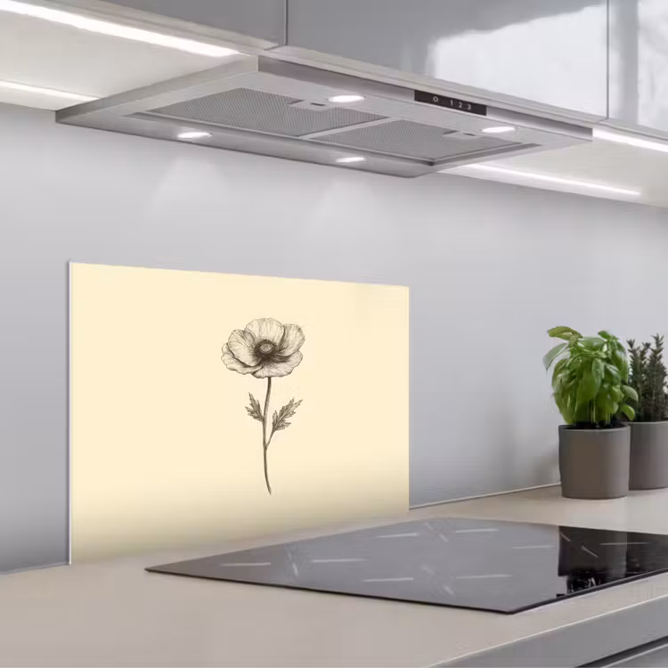 Paraschizzi cucina - Papavero - Illustrazione - Nero — 1