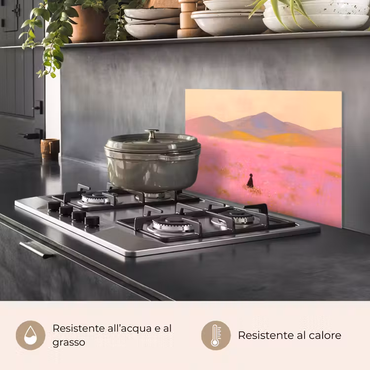 Paraschizzi cucina - Prato fiorito - Colline - Silhouette - Rosa — 2