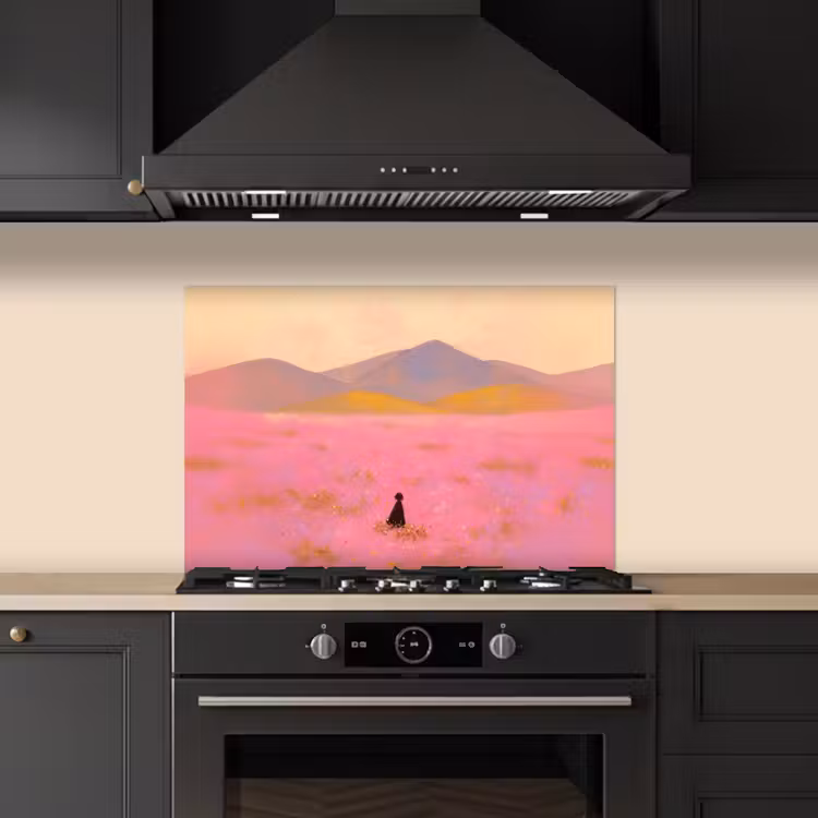 Paraschizzi cucina - Prato fiorito - Colline - Silhouette - Rosa — 5
