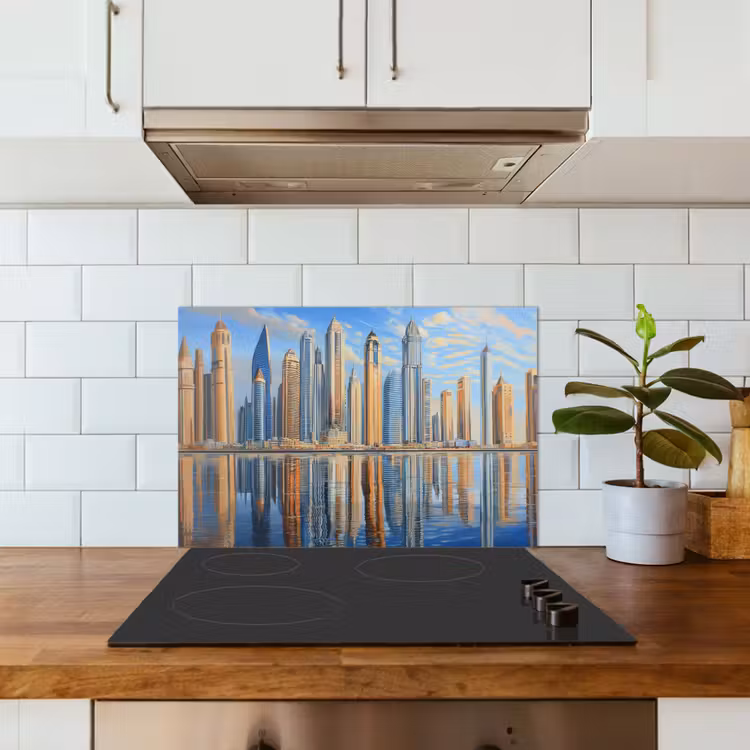 Paraschizzi cucina - Skyline - Grattacieli - Acqua - Blu — 3