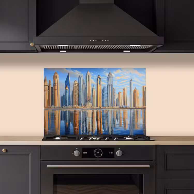 Paraschizzi cucina - Skyline - Grattacieli - Acqua - Blu — 5