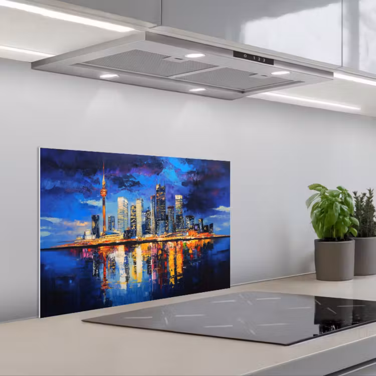 Paraschizzi cucina - Skyline Toronto - Moderno - Luce della città - Blu — 1